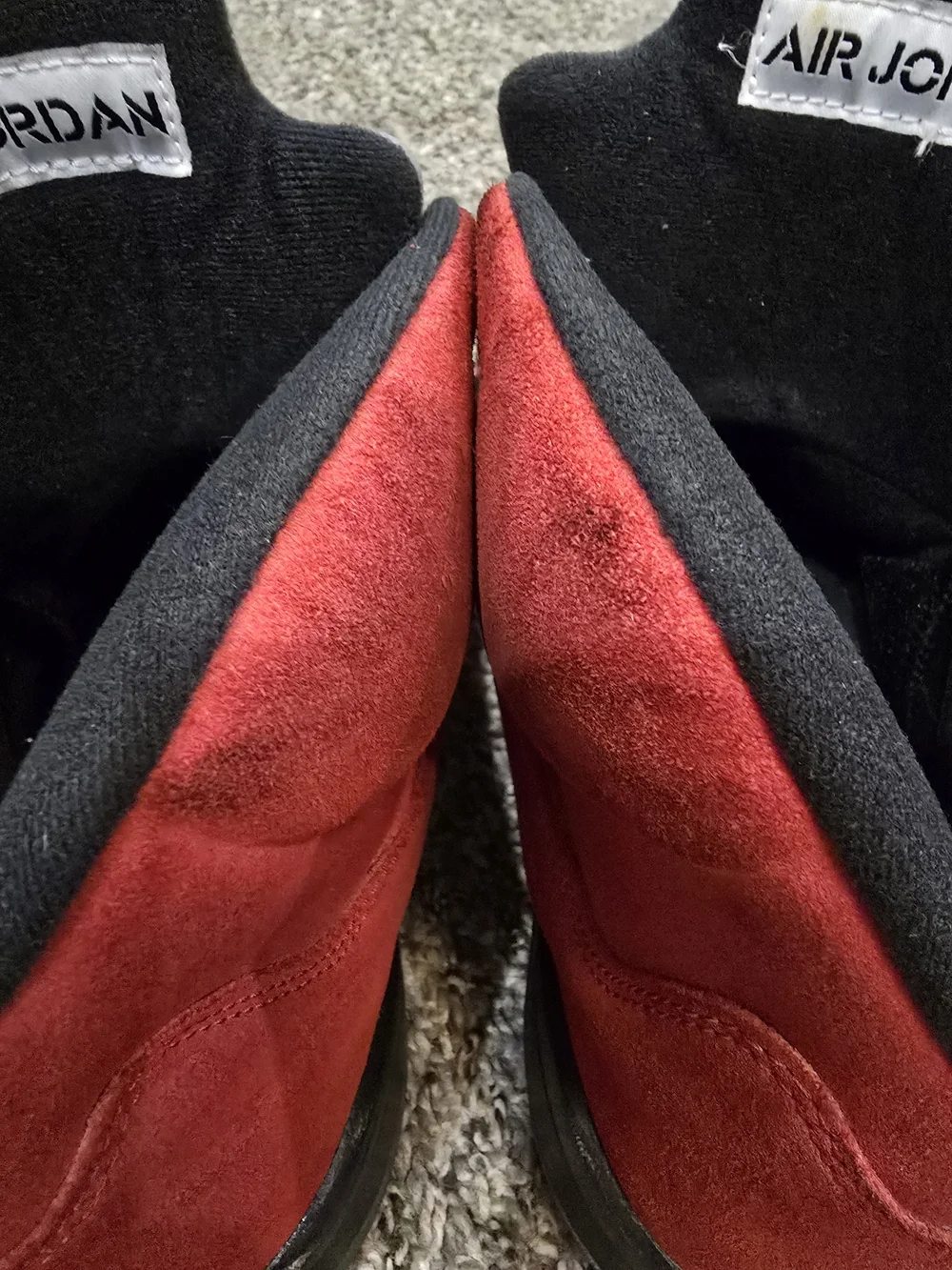Jordan Red RETRO 5Suede High-Top Basketball Shoes with Black Accents